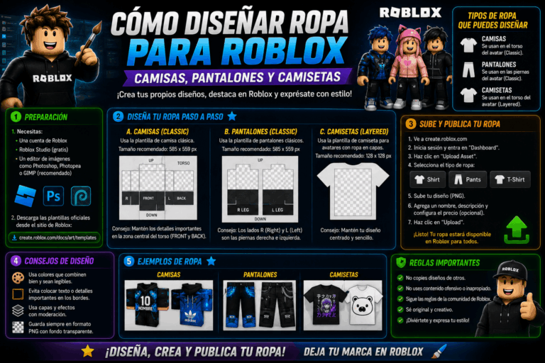 Cómo diseñar ropa (camisas, pantalones y camisetas) para Roblox.